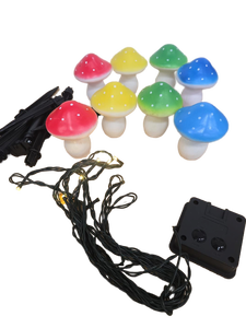 lot 7413 image: Colorful Mushroom LED String Lights with Stakes and Timer