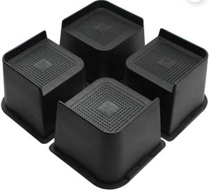 lot 7418 image: Bed Risers 4 inch  Heavy Duty Furniture Risers, Up to 6000 Lbs L Shaped Design Bed Lifts Blocks for Couch Desk Sofa Table (Black, 4 Inch 4 Pack