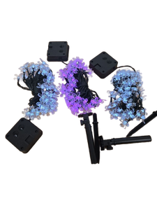 lot 7420 image: Solar Powered Flower Shape LED String Lights Set of 3, 2 White and 1 Purple