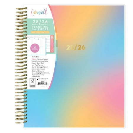 lot 7021 image: 4 Count of Blue Sky LiveWell 2025-2026 Academic Year Weekly and Monthly Planner Calendar