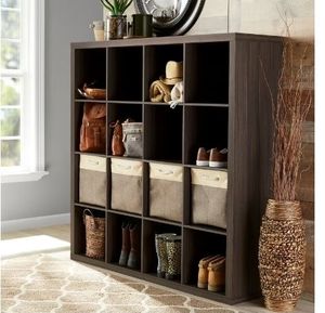 lot 30168 image: Better Homes & Gardens 16 Cube Storage Organizer, Tobacco Oak - Retail $111