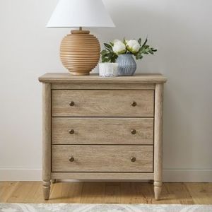 lot 30172 image: My Texas House Monroe 3 Drawer Nightstand with USB, Brushed Oak Finish - Retail $189