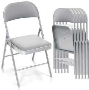 lot 30177 image: 6 Pack Vinyl Padded Folding Chair for Indoor and Outdoor, Gray (Cosmetic Damage)- Retail $114