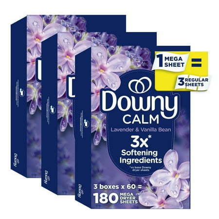 lot 6218 image: Downy Infusions Calm Mega Fabric Softener Dryer Sheets Lavender and Vanilla Bean Scent 180 Count
