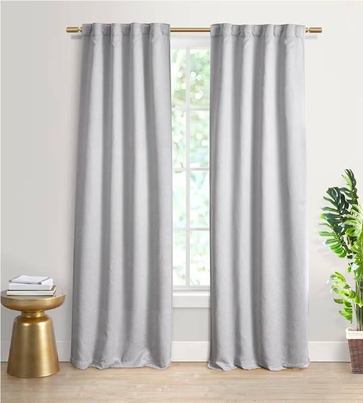 lot 7035 image: Refinery29  Perrin Collection  Solid Grey Back Tab Top Blackout Curtain Panel Pair, 37 x 84, Pack of 2