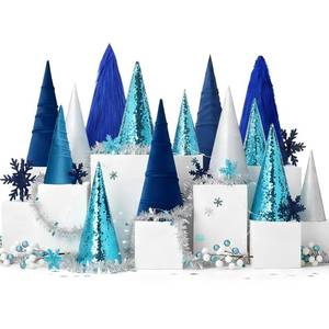 lot 13677 image: 24 Pcs Large Cone Christmas Trees with Snowflakes Set, 14 11 8