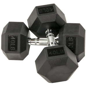 lot 30212 image: BalanceFrom Rubber Encased Hex Dumbbells  40 lbs Pair  Black - Retail $100
