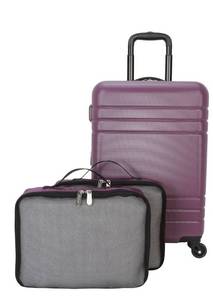 lot 13690 image: 3-Piece Hardside Luggage Set With 360 Spinner Wheels and Divider Pockets, Includes Carry-on and 2 Packing Cubes, Enchanting Purple