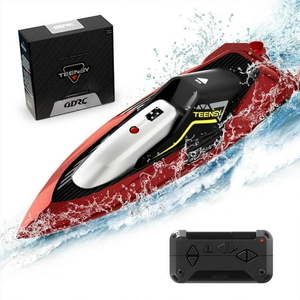 lot 30231 image: 4DRC RC Boat 2.4G High Speed Remote Control Boat Waterproof Racing Boats with USB Charging & Low Battery Alarm for Kids and Adults Christmas Gifts  Red