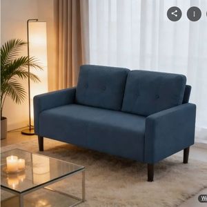 Loveseat Couch, Modern Small Sofa with Removable Back Cushions, 2-Seater -Navy Blue - Retail: $110