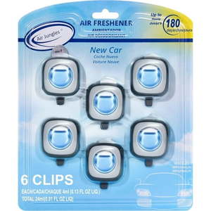 lot 30245 image: Air Jungles Car Air Freshener Clip New Car 6 Pack 4ml Each Vent Clips  Long Lasting Air Freshener  Up to 180 Days Car Refresher Odor Eliminator