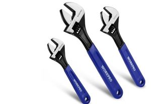 lot 30254 image: WORKPRO 3-Piece Adjustable Wrench Set, 6in, 8in & 10in Wrenches with Ergonomic Grip for Home, Garage, Workshop