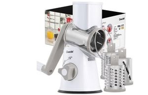 lot 30258 image: Geedel Rotary Cheese Grater, Kitchen Grater Vegetable Slicer with 3 Interchangeable Blades, Powerful Suction, Dishwasher Safe, Easy to Clean Grater for Vegetable, Fruit, Nuts