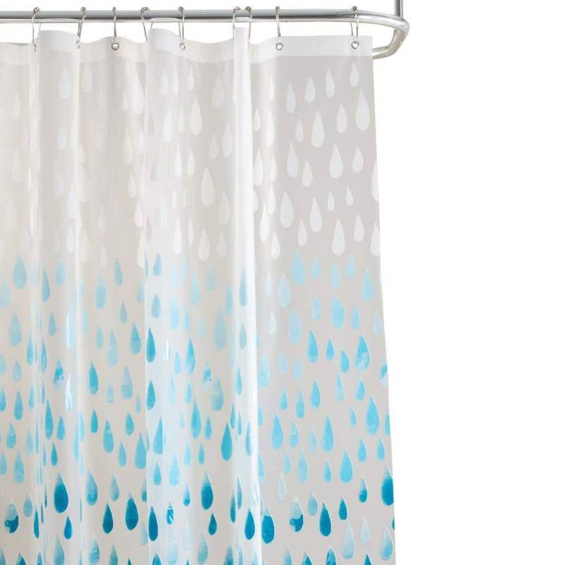 lot 6219 image: Bath Bliss Raindrop Design 70x72  PEVA Shower Curtain in Blue Ombre