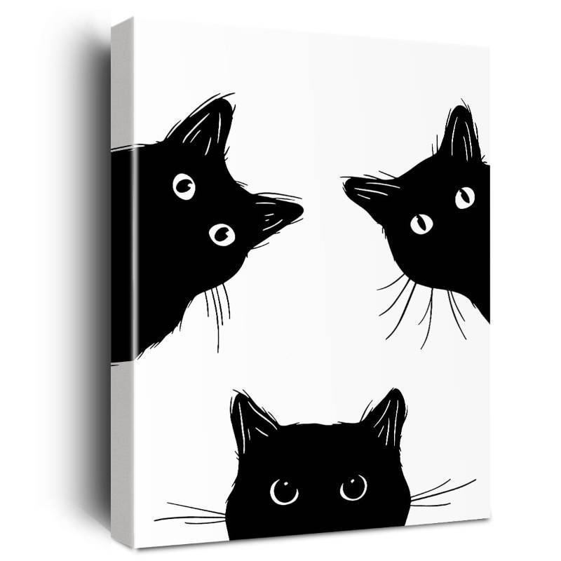lot 7280 image: Black Cat Wall Art Canvas Print, The Funny Peeping Cat Picture, (Size 11.5x15x1pcs)