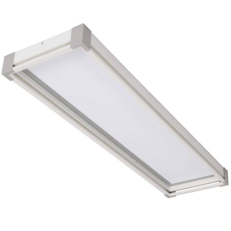lot 6458 image: Commercial Electric Sebastian 48 in. x 13 in. Modern White Satin Nickel CCT Selectable LED Flush Mount Ceiling Light 4000 Dimmable Lumens - Retail $149