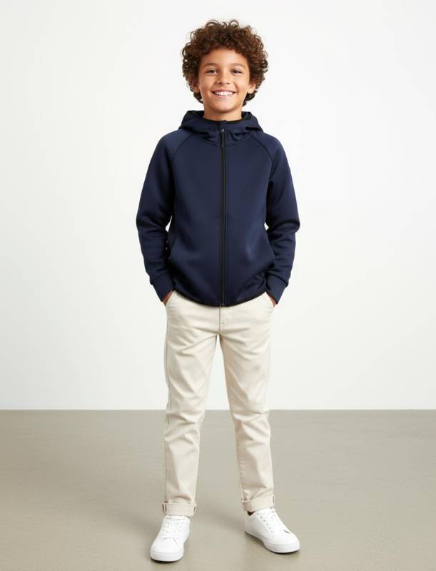lot 7640 image: Boys Zip Up Dark Blue Hoodie Jacket, Size 7-8