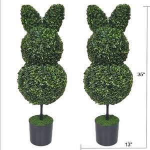 lot 13707 image: Boxwood Easter BunnyTopiary, Green, 35, 2 Count, by My Texas House