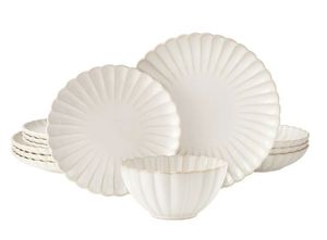 lot 13718 image: The Pioneer Woman Colette 12-Piece Stoneware Dinnerware Set, Cream
