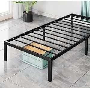lot 30269 image: Metal Bed Frame with Sturdy Steel Slat Support, Noise Free, Easy Assembly, Steel Slats Support, No Box Spring Needed - Twin - Retail $58