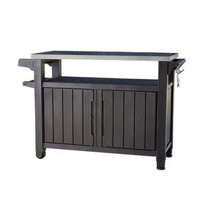 lot 30271 image: Keter Unity XL Outdoor Durable Kitchen Rolling Bar Cart with Storage Cabinet Brown - Retail $243