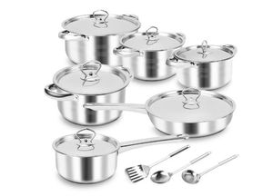 lot 30279 image: 15 Piece Stainless Steel Cookware Set, Pots and Pans Set with Lids Non Toxic, Kitchen Induction Cookware with Utensil Sets For Oven & Dishwasher ,Heavy Premium Kitchen Cooking - Retail $50
