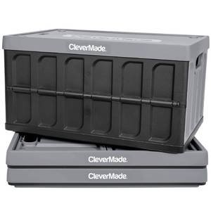 lot 30281 image: CleverMade Collapsible 3pk 62L 100% Recycled Storage Bin with Lid Stone - Retail $49