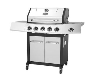 lot 30288 image: Expert Grill 5-Burner Propane Gas Grill with Side Burner, and Side Table, Stainless Steel - Retail $294