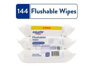 lot 30295 image: (8 pack) Equate Flushable Wet Wipes, Fragrance Free, 144 Wipes (Missing One Pack)
