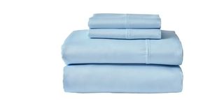 lot 30303 image: Better Homes & Gardens 4-Piece 300 Thread Count Blue Drop Cotton Sateen Bed Sheet Set, King - Retail $54