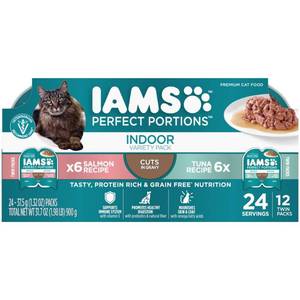 lot 30315 image: IAMS Perfect Portions Cuts in Gravy Chicken, Tuna and Salmon Flavor Wet Cat Food - 1.98lbs24ct - Retail $66