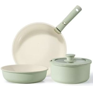 lot 30318 image: Carote 5 Pcs Pots and Pans Nonstick, Cookware Set with Detachable Handles, Oven Safe, Induction Ready, Stackable Kitchen Cooking Set, Green