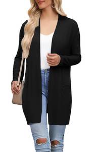 lot 32027 image: Lightweight Womens Cardigan Open Front Long Sleeve -Black-SizeS