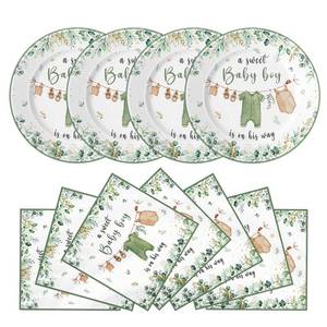 lot 32089 image: 40pcs Greenery Gender Reveal Party Decorations Tableware Set Dessert Plates Napkins for 20 Guests
