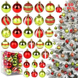 lot 32091 image: Christmas Ornaments Set, 50ct Green Red and White Ball Ornaments