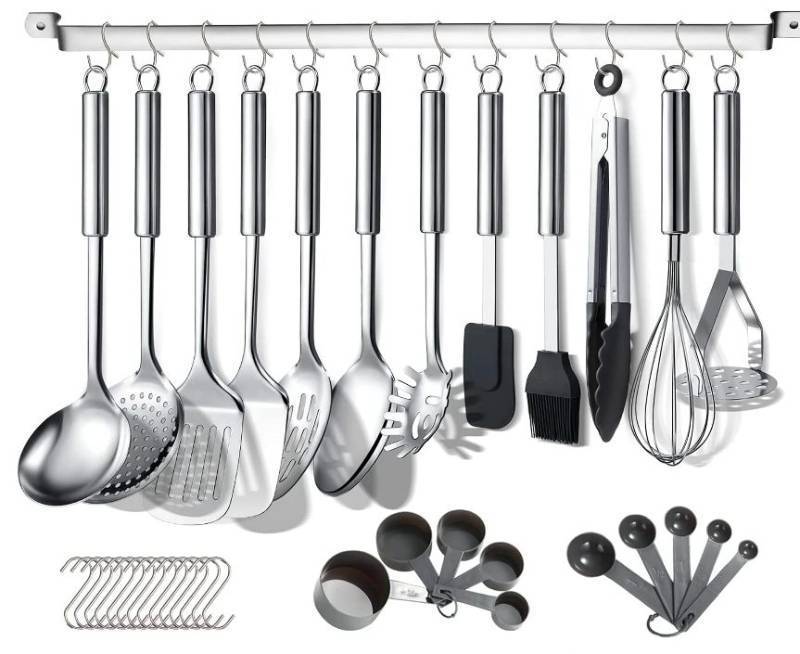 lot 10526 image: Kitchen Utensils Set 37 Pieces, Stainless Steel Cooking Utensils Set, Kitchen Gadgets Cookware with Hooks For Hanging Kitchen Tool Set