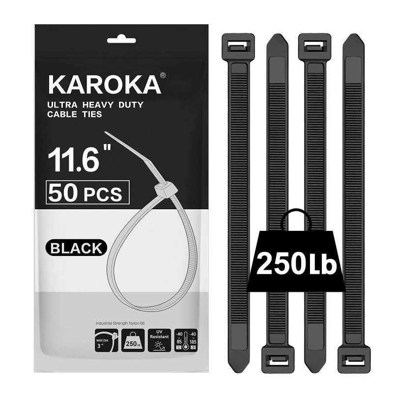 lot 7534 image: Industrial Zip Ties Heavy Duty with 250 lbs Tensile Strength, 11.6 inch, Electrical Cable Ties Heavy Duty, 50 Pieces, Wide and Thick Zip Ties, by Karoka