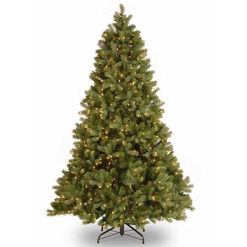 lot 2703 image: National Tree Company Pre-lit  Feel Real  Artificial Full Downswept Christmas Tree Green Douglas Fir White Lights Includes Stand  7 feet - Retail $552