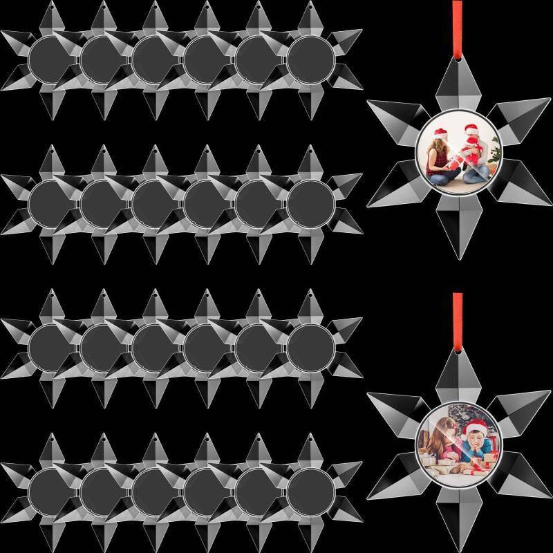 lot 4575 image: 60 Pcs Christmas Snowflake Ornament Frames with Red Ribbon