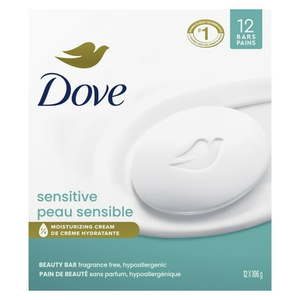 lot 30343 image: Dove Beauty Bar Womens Bath Soap Sensitive Fragrance Free and Hypoallergenic for Sensitive Skin  3.75 oz 12 Bars