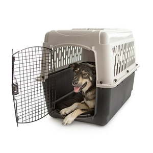 lot 30358 image: Vibrant Life Pet Kennel Medium 36  Dog Crate  Plastic Travel Pet Carrier for Pets 50-70 lb Grey (Missing Accessories) - Retail $65