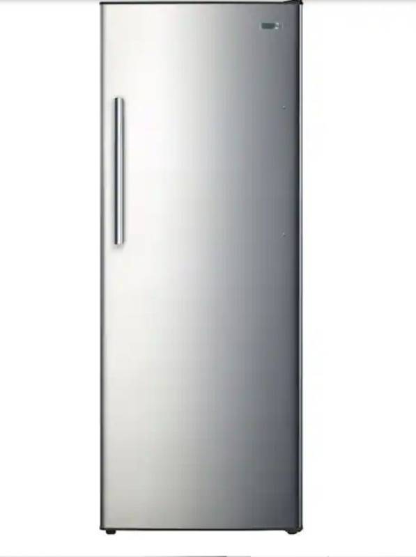lot 7688 image: Vissani 24 in. 11 cu. ft. Convertible Auto Defrost Garage Ready Upright FreezerRefrigerator in Stainless Steel, Energy Star (COSMETIC DAMAGE) - Retail $479
