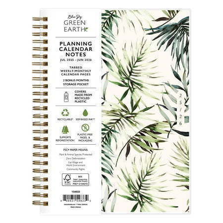 lot 273 image: Blue Sky Sustainability 2025-2026 Weekly and Monthly Academic Year Planner Calendar  July 2025 - June 2026  5.875  x 8.625  Flexible Cover From Recycled Plastic Wirebound Storage Pocket Shawna