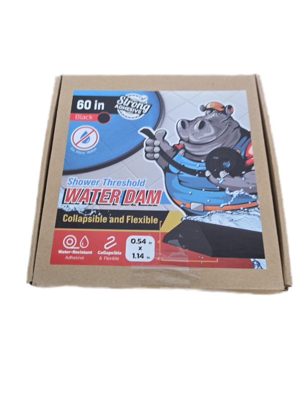 lot 7707 image: Shower Threshold Water Dam Barrier 60 - Black Collapsible Shower Water Blocker
