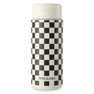 lot 13775 image: Thyme & Table 22 fl oz Stainless Steel Coffee Tumbler Cream & Black Check