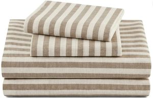 lot 13778 image: Beautiful Striped 4-Piece 100% Cotton Washed Percale Natural Sheet Set, Queen by Drew Barrymore