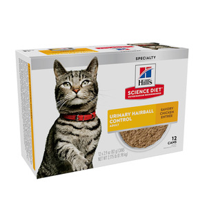 lot 13784 image: Hills Science Diet Adult Urinary & Hairball Control Canned Cat Food, 2.9 oz, 12 Pack wet cat food (BEST BY 112027)