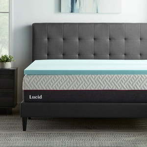 lot 13786 image: Lucid 2 Cooling Gel with Aloe Plush Memory Foam Mattress Topper Queen
