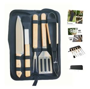 lot 15185 image: BBQ Accessories Grill Tools Set, 5 PCS with Carry Bag, Multifunctional Stainless Steel Spatula Kit, Professional BBQ Accessories Set