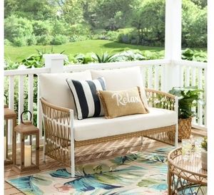 Better Homes & Gardens Lilah Outdoor Wicker Loveseat with White Cushions - Retail: $197